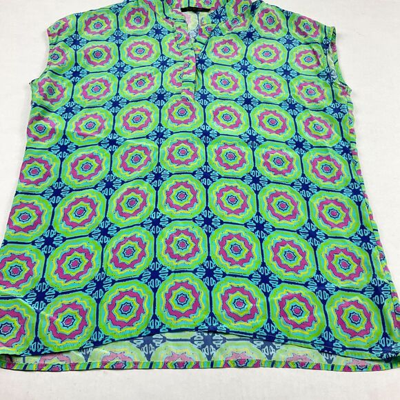 Lauren Gold Silk Sleeveless Blouse Vibrant Geometric Colorful Top V-Neck XS - Picture 2 of 9